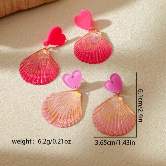 Cute Colorful Purple Shell Geometric Acrylic Ocean Style Drop Earrings Set 2" - Picture 2 of 2